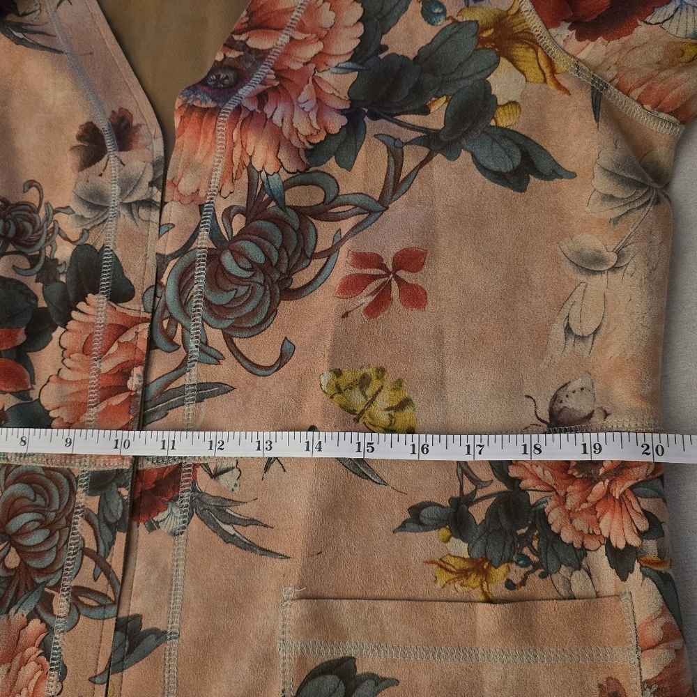 Solitaire Anthropologie Floral Faux Suede Open Front Jacket Size L - Picture 12 of 14